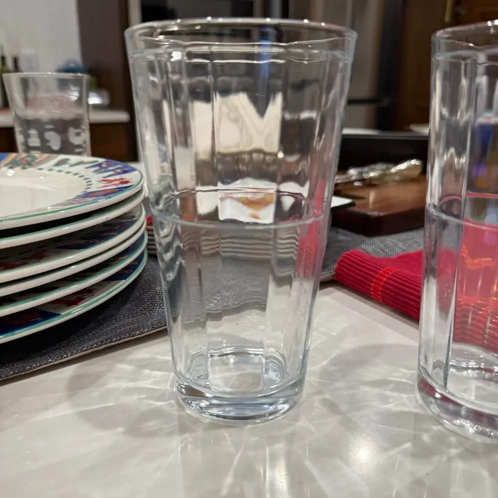 Pasabahce Pair of‎ Clear Drinking Glasses Optic Windowpane Block Pattern